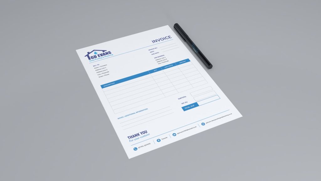GD Evans Damp Proofing and Plastering invoice design